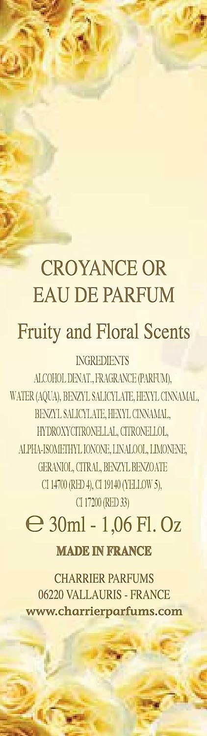 Eau de Parfum 'Croyance Or' Spray - 1.06 FL Oz 30 ml - Made in Provence, France...
