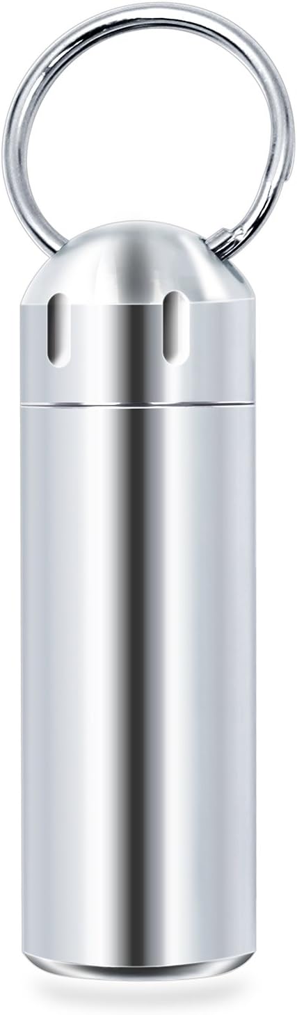 SHD Pill Box Keychain Waterproof Single Chamber Stainless Steel Pill Organizer for Outdoor Travel Camping...