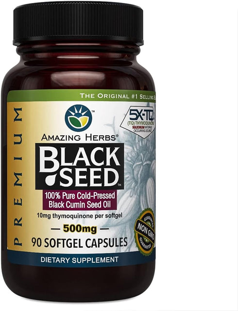 Amazing Herbs Premium Black Seed Oil Capsules - Cold Pressed Nigella Sativa Aids in Digestive Health, Immune Support, Brain Function, Gluten Free,...