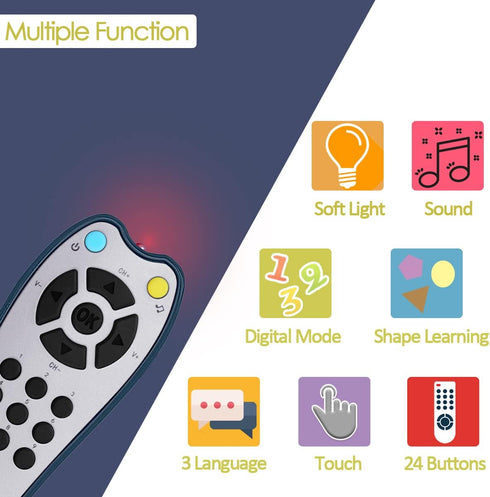 Baby Realistic TV Remote Control Toy with Light and Sound, Upgrade Adjustable Volume, Early Educational Musical Toys with 3 Language English,Frenc...