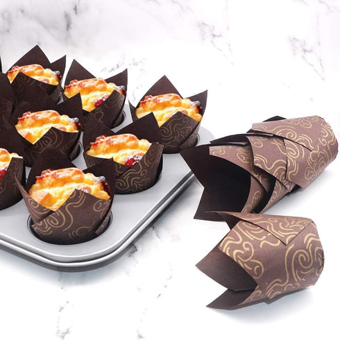 150pcs Tulip Cupcake Liners Baking Cups Muffin Liner Grease-Proof Paper Cupcake Wrappers for Wedding, Birthday Party, Standard Size (Golden Printe...