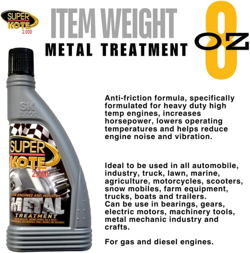 Engine Treatment SUPERKOTE 2000 / Metal Treatment/Super Lubricant/Heavy Duty/Anti Friction/Engine Metal Treatment/Lube/EP/Automotive/Cars / 8oz...