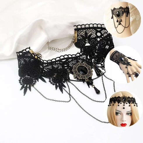 Vintage Lace Skull Choker Necklace, Lace Gothic Statement Necklace, Halloween Goth Choker Necklaces, Vampire Choker Necklace Costume for Women (Bl...