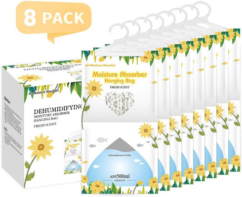 CANAGER Hanging Moisture Absorber, Fresh Scent Moistureproof Desiccant Hanging Bag?Dehumidifier Bag (8 packs) Hanging Closet Dehumidifier Bags, Mo...
