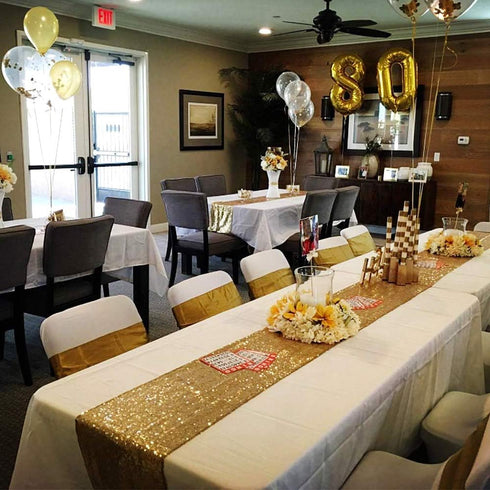 JYFLZQ Gold Sequin Table Runner 12"x108" Glitter Sequin Fabric Table Linens - Sparkly Runners for Wedding & Birthday Party Decor...