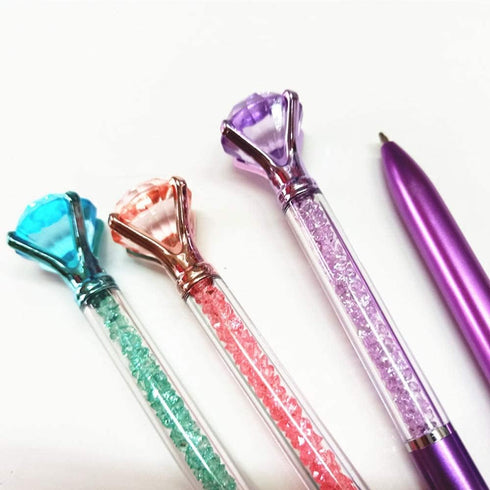 Diamond Pens Pack of 4 Cute Ballpoint Pens Retractable Ballpoint Pen gem pens Rhinestones Crystal Bling Plated Metal Color Blue Gel Ink Office Sup...