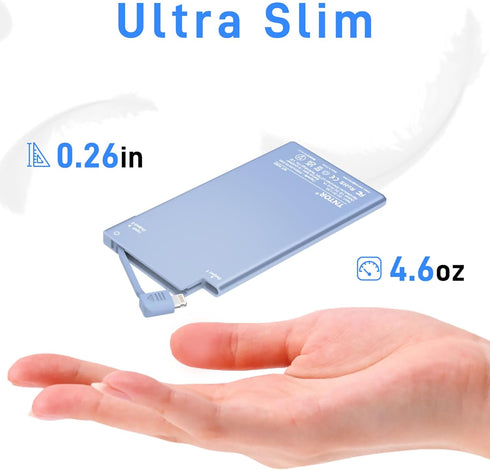 TNTOR Portable Charger, 5000mAh Ultra Slim Power Bank with Built in Lightning Cable Compatible with iPhone 14/13/12/11/X/8/7 Series Blue......