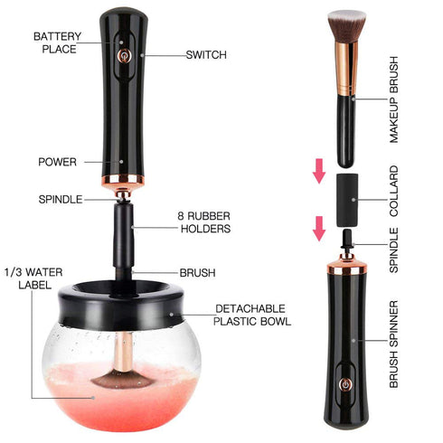 Premium Makeup Brush Cleaner and Dryer Machine Hangsun Electric Cosmetic Make Up Brushes Set Cleaning Tool with 8 Size Rubber Collars Wash and Dry...