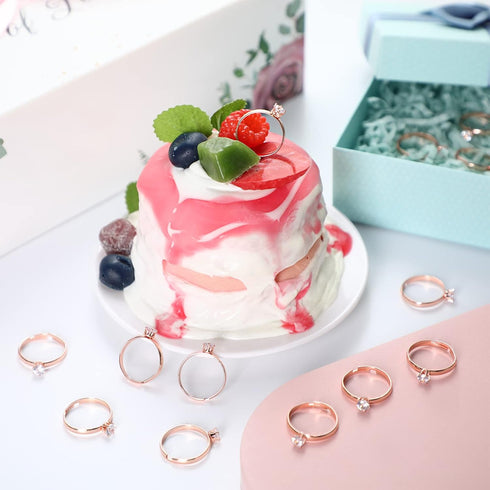 Junkin 48 Pieces Ring Bridal Wedding Fake Rings Decorations Diamond Engagement Rings Bridal Shower Rings Diamond Rings for Party Supply (Rose Gold...