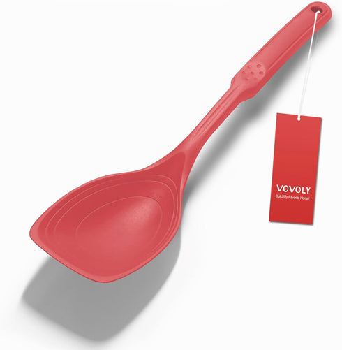 Large Silicone Cooking Spoon, Non-Stick Solid Spoon set with Deep Bolw and Measurement Mark for Mixing, Serving, Draining, Scooping, Scraping, Hea...