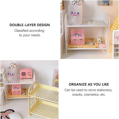 Desktop Rack Cosmetic Stationery Storage Holder, 2-Tier Multifunctional Plastic Shelf Makeup Organizer for Skincare Office Kitchen Bedroom Bathroo...