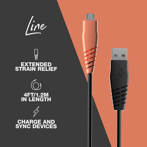 Skullcandy Line USB Charger Cable, 12W USB A to Micro USB Charger Cable for Samsung/Android Phones, Speakers, Headphones and Bluetooth Devices, 4f...