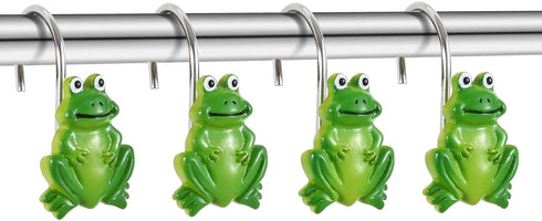 CHICTIE Frog Shower Curtain Hooks Rings,Set of 12 Green Decorative Shower Curtain Hooks,Stainless Steel Rustproof Animal Shower Rings for Bathroom...