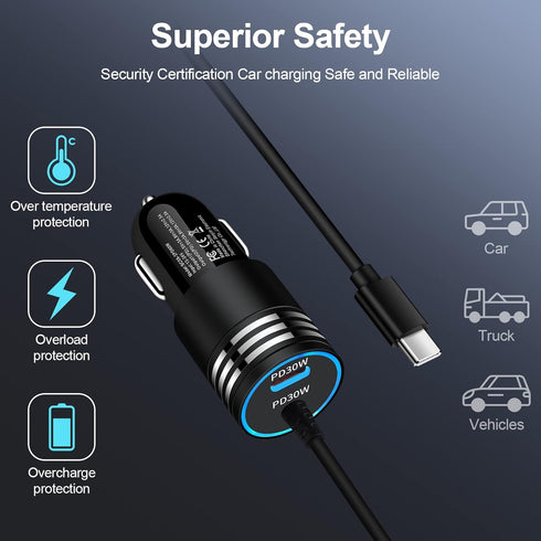 Android 60W USB Type C Car Charger Adapter Plug Fast Charging for Samsung Galaxy S23 Ultra/S23+/A14 5G/A54/A34/S22 Ultra/A13/A53/A23/A03S/A12, Typ...