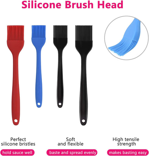 Silicone Basting Pastry Brush Set 4 Pack Heat Resistant Spread Oil Butter Sauce for BBQ Grill Barbeque Kitchen Baking Cooking Pastries, 2 Large & ...