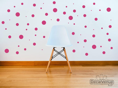 Set of 100 (Hot Pink) Vinyl Wall Decals - Assorted Polka Dots Stickers - Removable Adhesive Safe on Smooth or Textured Walls - Round Circles - for...