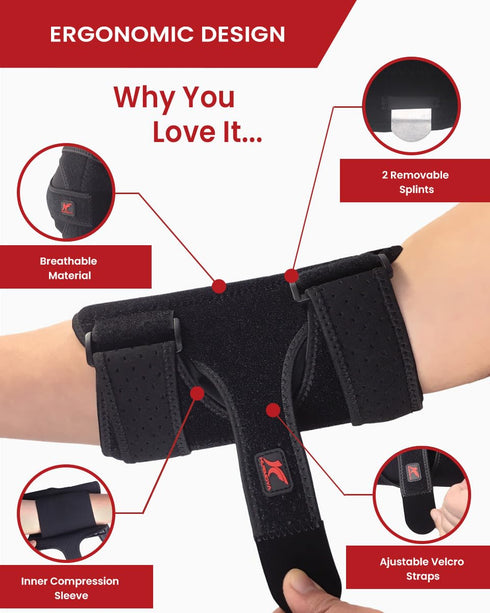 Elbow Brace Comfortable Night Sleep, Cubital Tunnel Syndrome, Ulnar Nerve Entrapment with Compression Sleeve Immobilizer, 2 Removable Metal Splint...