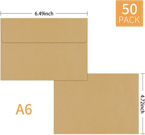 Kraft Envelopes, 4x6 Envelopes for Invitations, A6 Envelopes 50 Pack Card Invitation Envelopes, Brown Postcard Envelopes (4.72"x6.49")...