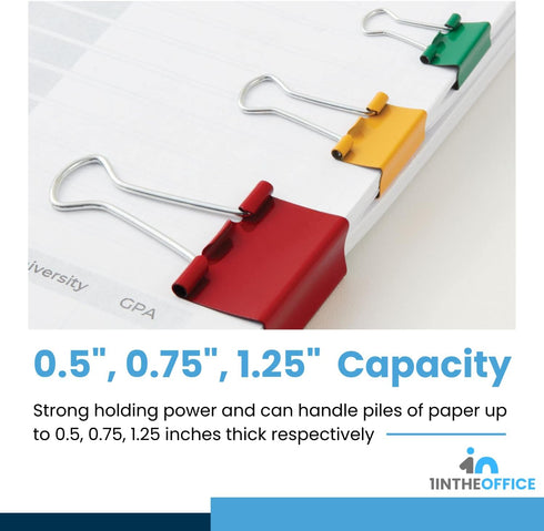 1InTheOffice Binder Clips Assorted Size, Mini, Small and Medium Binder Clips, Paper Clamps, 30 Pack...