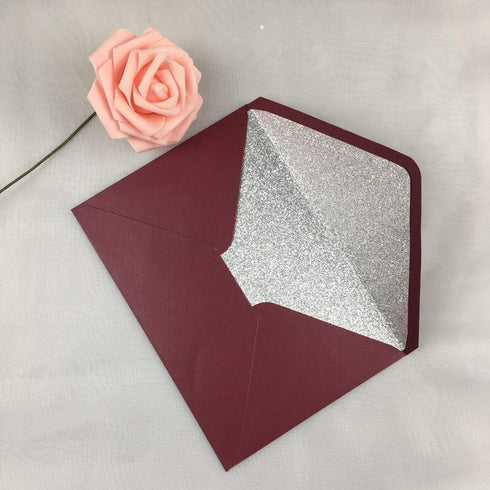 25 PCS Pearl Burgundy with Silver Glitter Envelopes A7, 5.35 x 7.7 inches, Perfect for 5x7 Wedding Invitation Cards,Birthday Greeting RSVP Invite...