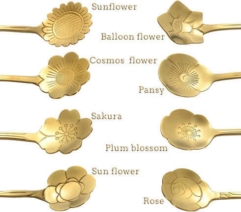 AnSaw 8 Piece Flower Scoop Set, Stainless Steel Reusable Tea Scoops Cake Spoon Set for Tea Parties (4.9 Inch, Gold)...