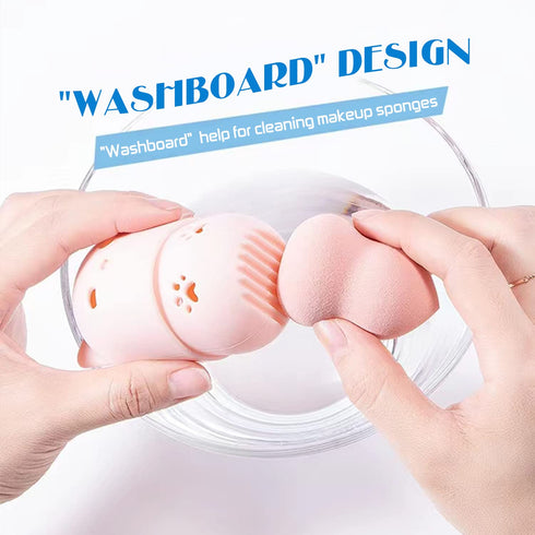 Makeup Sponge Holder, Beauty Sponge Holder + Makeup Blender Travel Case Beauty Sponge Blender Drying Stand & Storage Containers (Pink&Purple)...