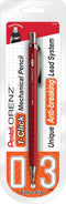 Pentel® Orenz Mechanical Pencil, B Lead, 0.3 mm, Red Barrel...
