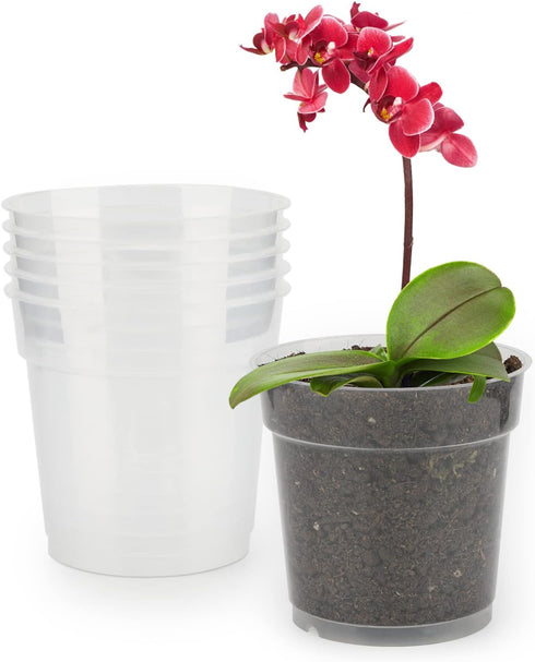 KINGLAKE GARDEN Clear Orchid Pots,4.5 Inch Clear Plastic Orchid Pots with Holes,16 Pack Clear Orchid planter Orchid Pots Plant Pots for Indoor Out...
