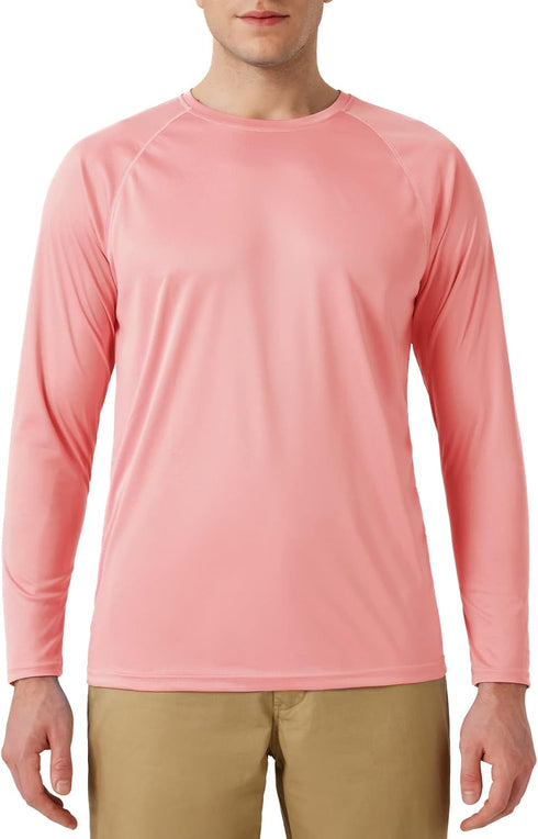 Men's UPF 50+ Rash Guard Swim Shirt Long Sleeve Moisture Wicking Quick Dry Lightweight Wrinkle-resistant Fishing Running, Coral Pink, Medium...
