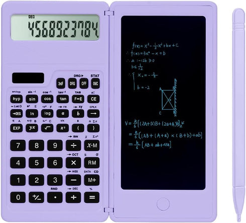 Scientific Calculators for high-School, 10 Digits Digital with Erasable Writing Board Math Calculator for Middle School & College (Purple)...