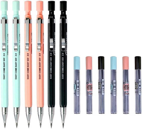 6pcs 2.0mm Mechanical Pencils with 36pcs Black Lead Refills for Student Writing Draft Crafting Drawing Art Sketching Home Office School Supplies...