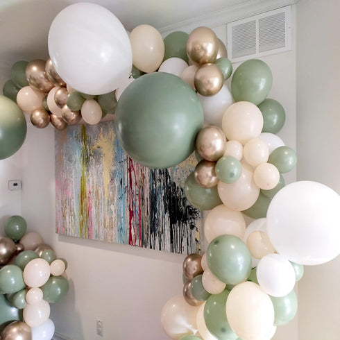 Sage Green Gold Confetti Balloons - 50 pcs Olive Green Blush Gold Metallic Latex Balloon for Eucalyptus Birthday Baby Shower Wedding Bridal Shower...
