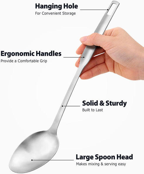 Premium Stainless Steel Serving Spoons and soup ladle, Matte Large Serving Spoon Slotted Spoons for Cooking 14.7Inch, Set of 2...