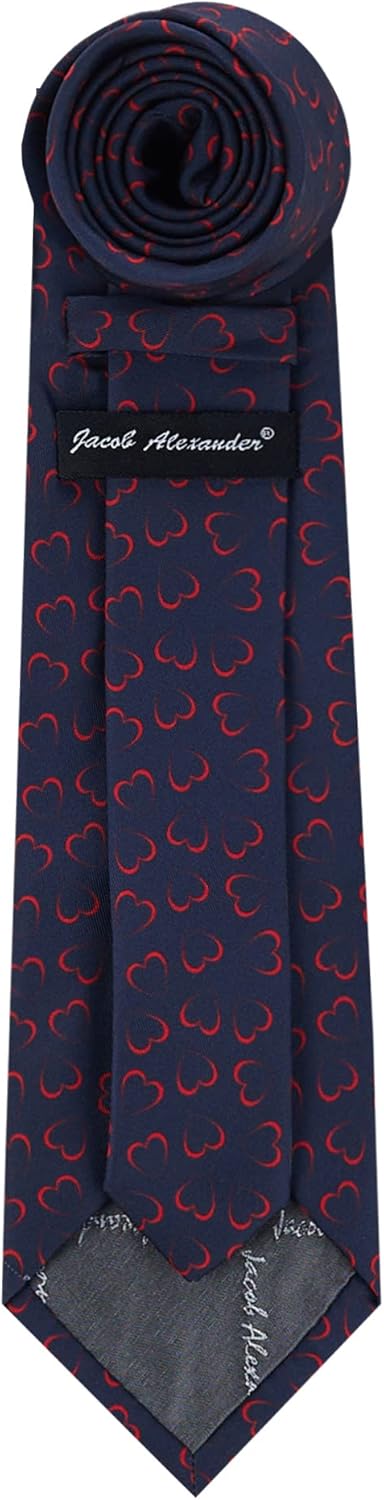 Jacob Alexander Men's Happy Valentine's Day Red Outline Hearts Regular Length Neck Tie - Dark Blue...