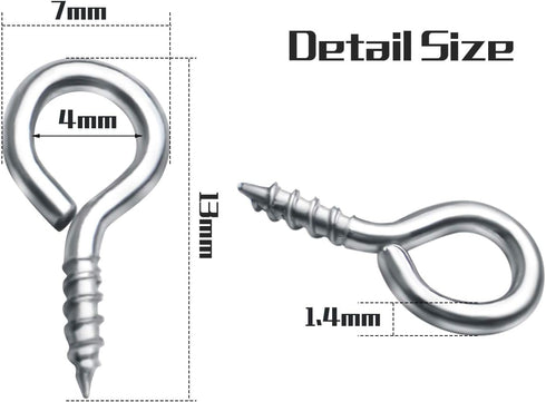 BronaGrand Small Eye Hooks,100pcs 13x7mm Mini Eye Pins Eye Screw Hooks Metal Eyelets Screw Eye Lags for Resin Jewelry Bead Plastic Wood...