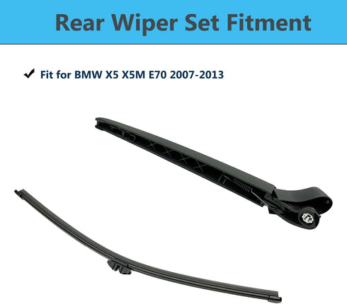 Rear Windshield Wiper Arm Blade Set Replacement for BMW X5 X5M E70 2007-2013, Factory OE Style Rear Window Wiper Arm Blade Set, Back Window Wiper ...