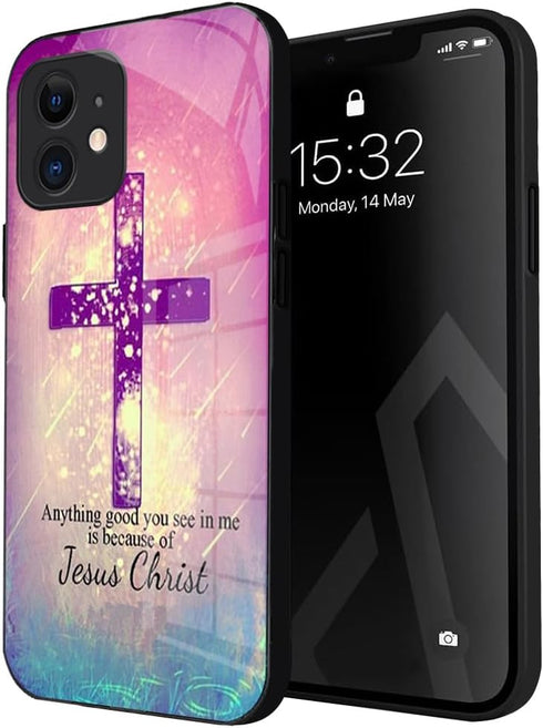 Jesus Christ Cross Case for iPhone 12 Girly Non-Yellowing Case for iPhone 12 Jesus Christ Cross with Glass Back...