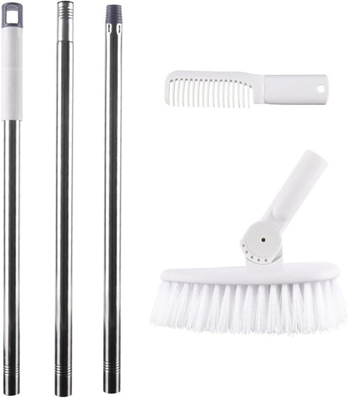 Tub & Tile Scrub Brush with Long Handle- 53", Shower Brush with Comb, Good for Clean Grout, Bathroom and Kitchen, New Update Swivel Head, Sturdy a...