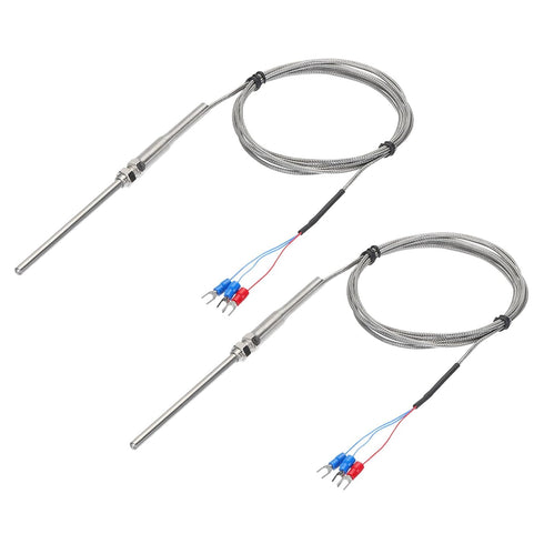MECCANIXITY 2pcs PT100 RTD Thermocouple Stainless Steel M8 Temperature Sensor Probe -50 to 1300C 6.6ft 5x100mm...