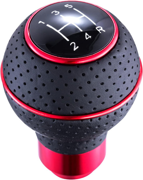 Arenbel 5 Speed Shifter Knobs Leather Car Gear Stick Lever Shift Ball Handle Replacement Fit Most Manual Vehicles, Red...