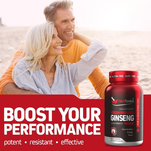 Herbtonics Korean Red Panax Ginseng 1500mg - Energy Supplement for Peak Performance, Focus & Vitality - High Potency Ginseng Root Extract - 120 Ve...