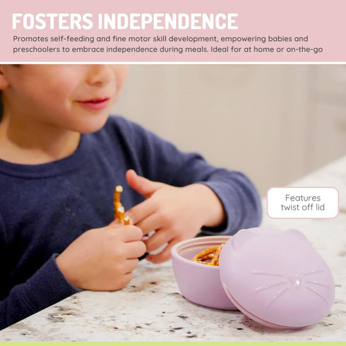 melii Silicone Bowl with Lid & Utensils – spoon and fork for Baby, Toddlers and Kids, BPA Free, Dishwasher & Microwave Safe (Cat)...