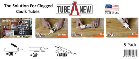 TubeANew Caulk Tube Saver - Repair and Reuse Dried or Clogged Tubes - 1 Pack, 5 Pieces with 50 Caulk Cap, Red Caulk Saving Cap...