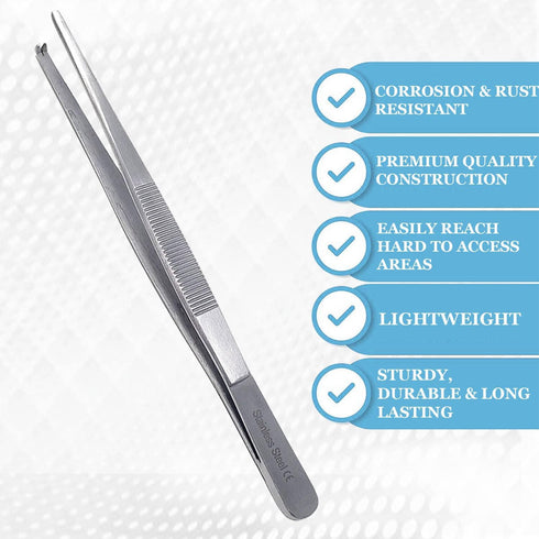Dissecting Tissue Thumb Forceps Tweezers 6" (15.24 cm), Blunt 1x2 Rat Tooth Straight Stainless Steel...