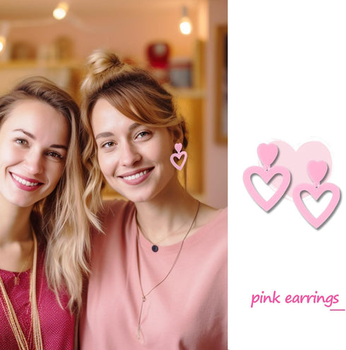 2 Pairs Hot Pink Heart Earrings For Women Red Baublebar Earrings Acrylic Candy-colored Earrings Lightweight Double Love Heart Drop Earrings B...