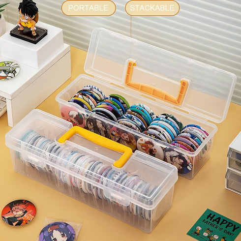 Plastic Portable Container with Handle, Art Craft Sewing Storage Box with Latching Lid for Paint Brush, Tools, Crayon, Washi Tape, Ruler, Ornament...