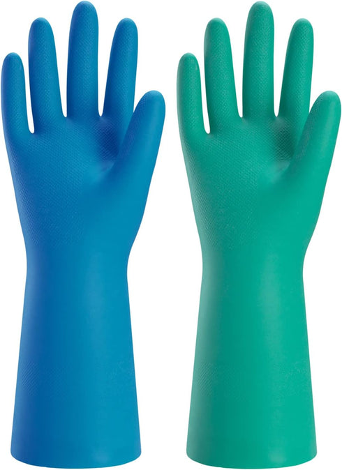 Bamllum 2 Pairs Reusable Kitchen Gloves for Washing Dishes - Nitrile Rubber Dishwashing Gloves, Reusable Household Cleaning Gloves, Flexible Durab...