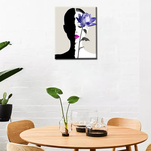 Aihonmin Abstract Women purple Lips Oil Paint by Number for Adults DIY Paint by Numbers for Beginner Kids Elegant Canvas for Painting Acrylic Pigm...