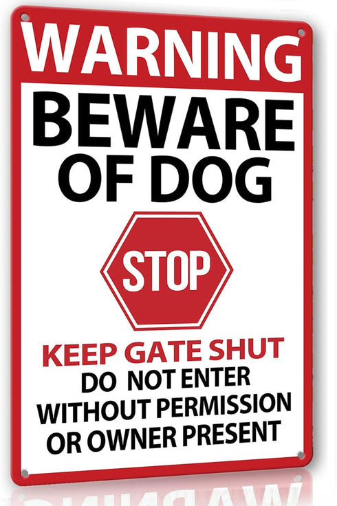 Beware of Dog Signs for Fence,Warning Tin Sign Beware of Dog,Do Not Enter,Home Kitchen Farm Garden Garage Wall Decor 12x8inch...