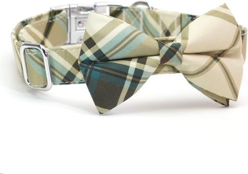 Dog Collar with Bow tie, Classic Plaid Dog Collar with Stylish Bowtie Suitable for Small Medium Large Dogs Cats Pets...
